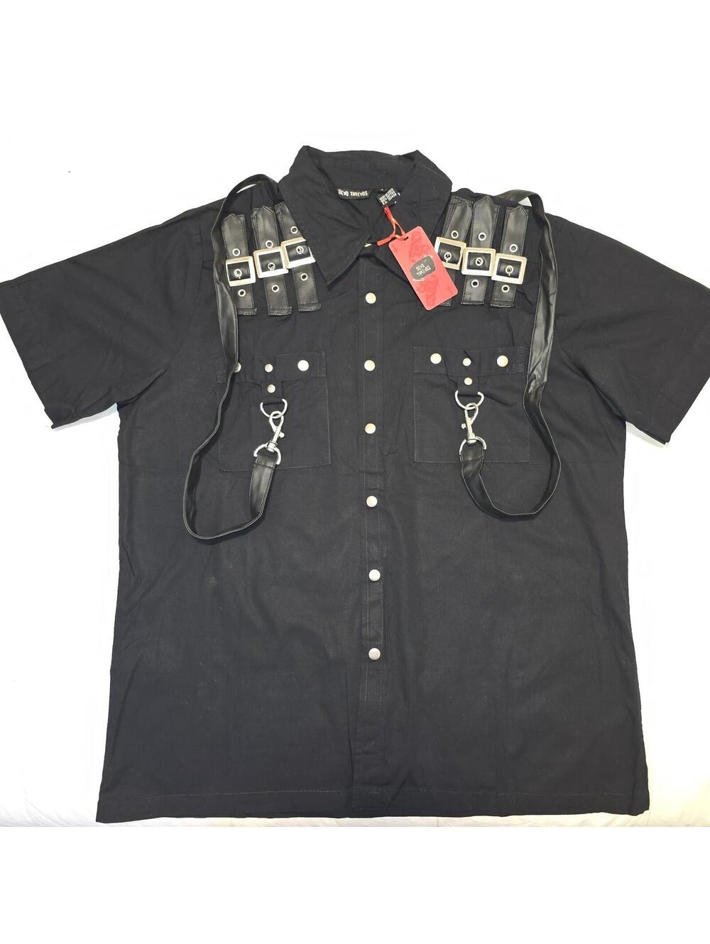 Dead Threads Mens Sz L Buckle Bondage Strap Gothic Punk Button Up